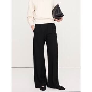 Banana Republic High Rise Wide Leg Drapey Ponte Pull on Pant Black L 875490